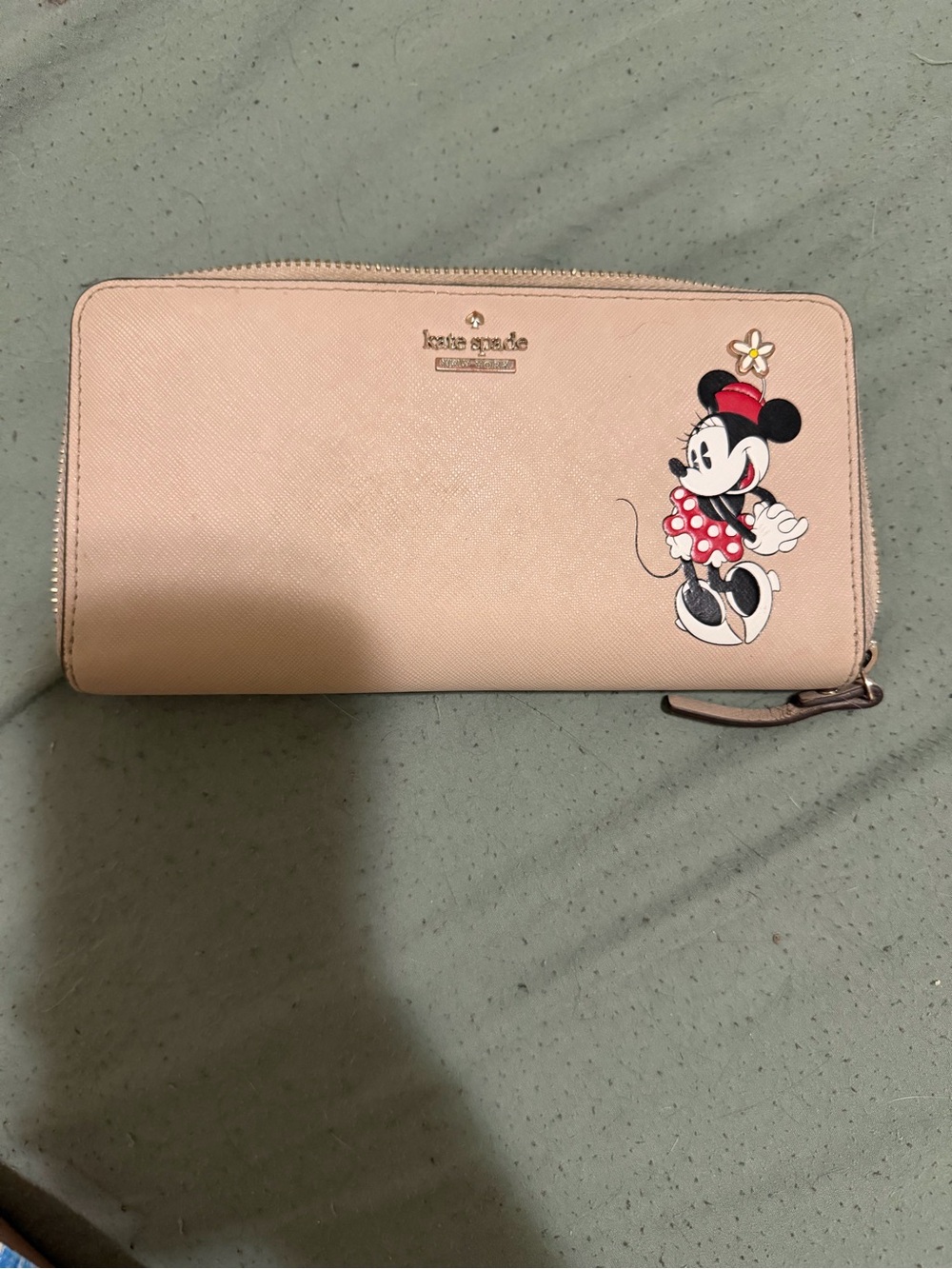 kate spade blush pink Minnie Mouse zip-around wallet